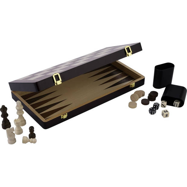 Schaakspel en Backgammon Spel - Essenhout - Bruin - Opklapbaar - 30 x 30 cm
