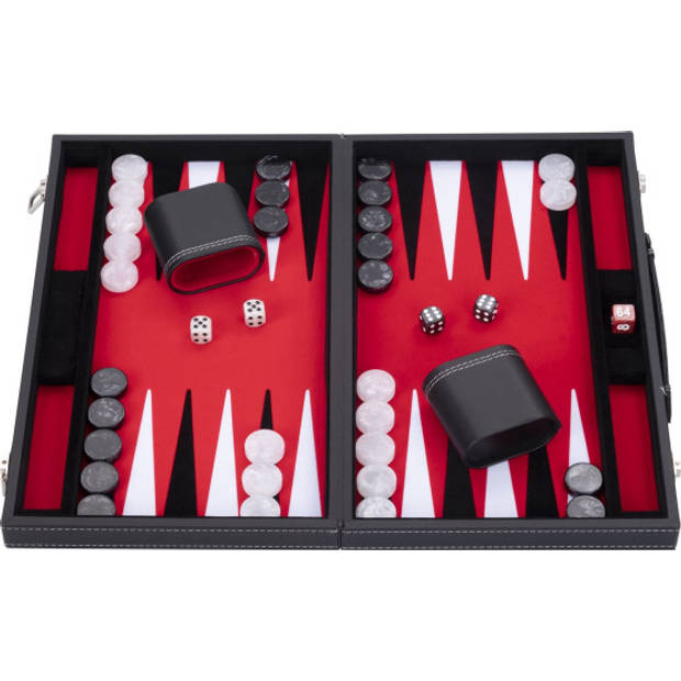 Backgammon Spel - 15 Inch - Rood, Zwart & Wit - Ingelegd Vilt