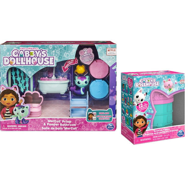 Gabby's Dollhouse - Mercat's Bathroom + Surpise figuur - Speelset en Minipop - Voordeelpakket