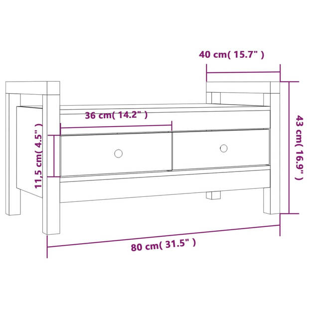 vidaXL Halbankje 80x40x43 cm massief grenenhout wit