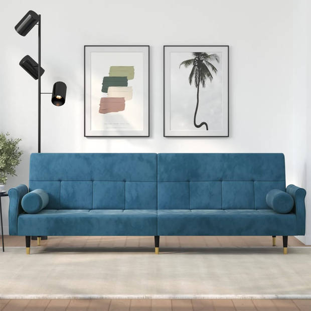 The Living Store Slaapbank Fluweel - Blauw - Verstelbare rugleuning - Comfortabele zitplaats - Stevig frame - Metalen