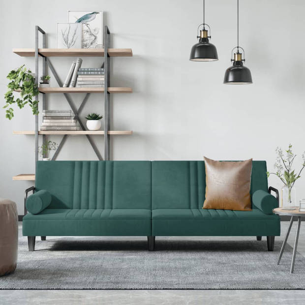 The Living Store Fluwelen Slaapbank - Donkergroen - Verstelbare rugleuning - Comfortabele zit - Stevig frame -