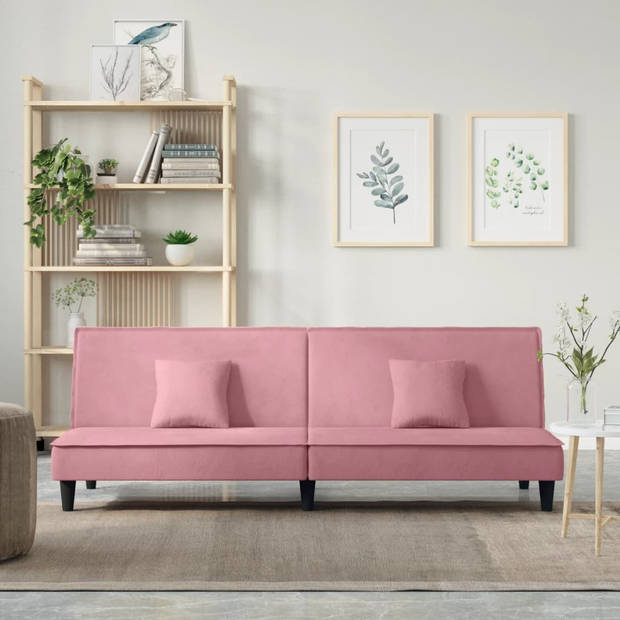 The Living Store Fluwelen Slaapbank - Roze - 200 x 89 x 70 cm - Verstelbare rugleuning - Comfortabele zitervaring -
