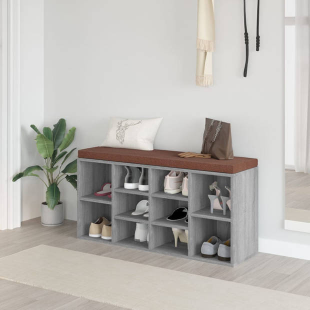 The Living Store Schoenenbank - Trendy en praktisch - Opbergruimte voor 10 paar - Comfortabel zitvlak - Grijs sonoma