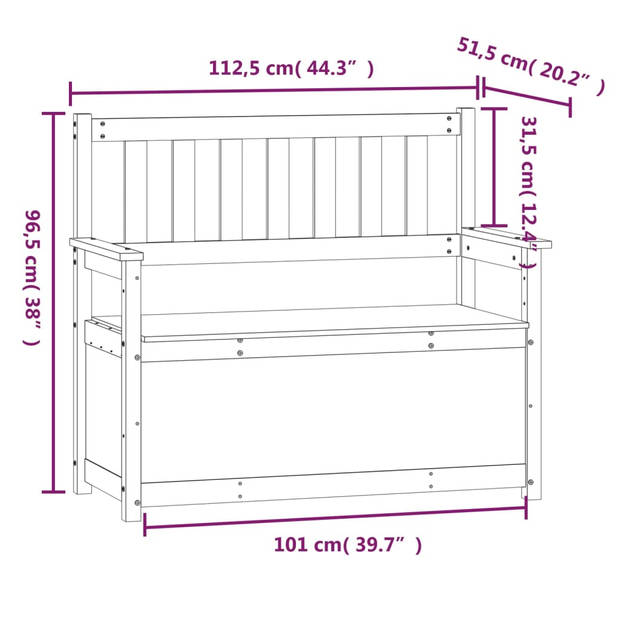 vidaXL Bankje 112,5x51,5x96,5 cm massief grenenhout zwart