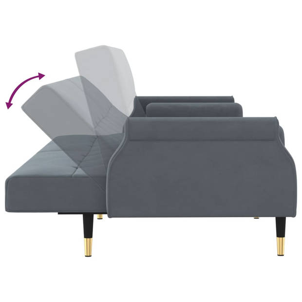 The Living Store Fluweelen Slaapbank - Donkergrijs - Verstelbare Rugleuning - Comfortabele zitplaats - Multiplex frame