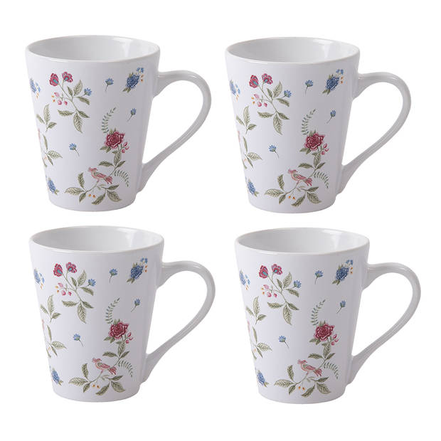 HAES DECO - Set van 4 Mokken - 13x9x11 cm / 300 ml - Keramiek - Bloom Like Wild Flowers