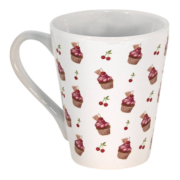 HAES DECO - Set van 4 Mokken - 13x9x11 cm / 300 ml - Keramiek - Cherry Cupcake