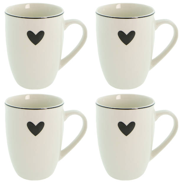 HAES DECO - Set van 4 Mokken - 12x8x10 cm / 350 ml - Porselein - Love Birds