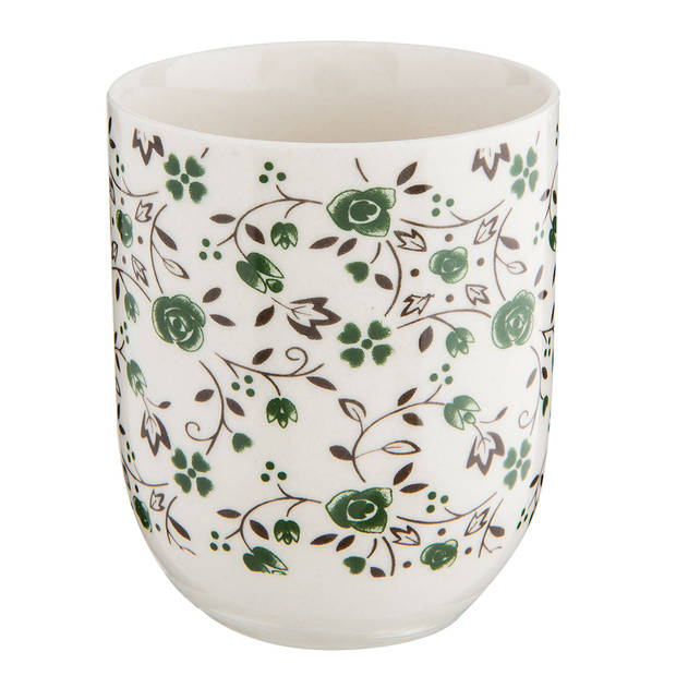 HAES DECO - Mokken set van 6 - Ø 6x8 cm / 100 ml - met Groene Bloemen - Mok