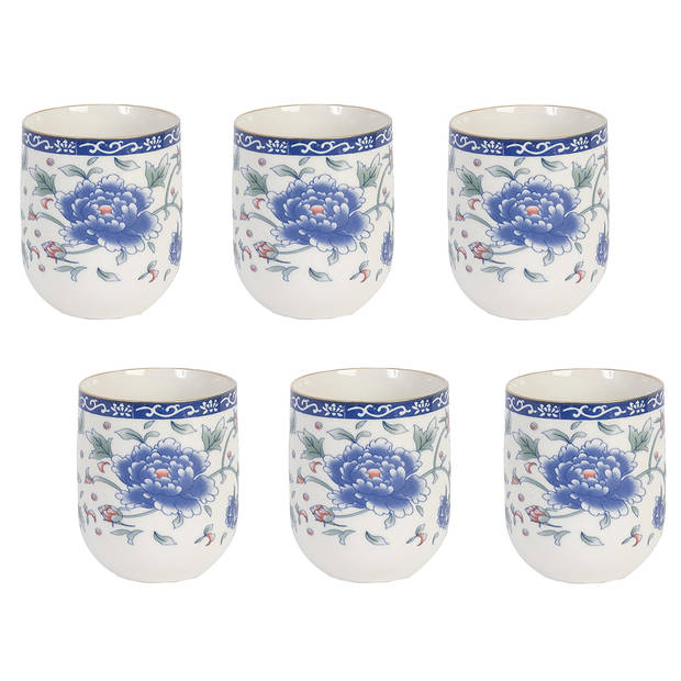 HAES DECO - Mokken set van 6 - Ø 6x8 cm / 100 ml - met Bloemen - Mok