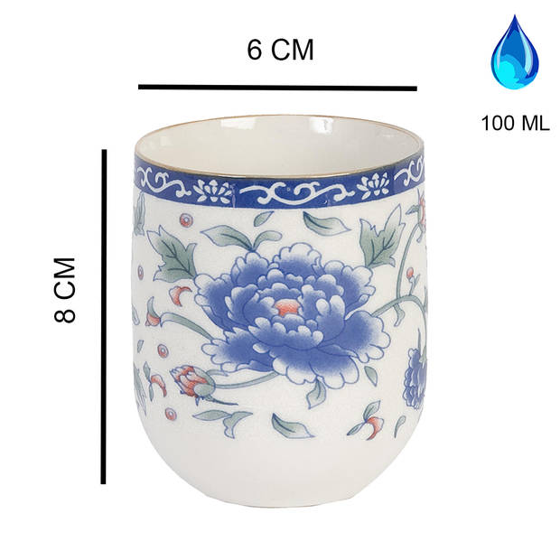 HAES DECO - Mokken set van 6 - Ø 6x8 cm / 100 ml - met Bloemen - Mok