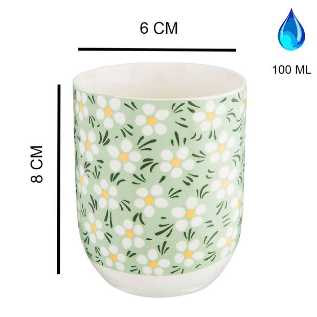 HAES DECO - Mokken set van 6 - Ø 6x8 cm / 100 ml - met Bloemen - Mok