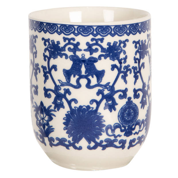 HAES DECO - Mokken set van 6 - Ø 6x8 cm / 100 ml - met Blauw Patroon - Mok