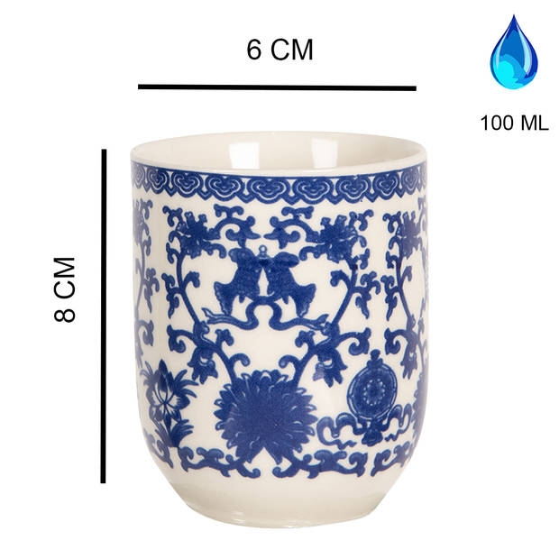 HAES DECO - Mokken set van 6 - Ø 6x8 cm / 100 ml - met Blauw Patroon - Mok