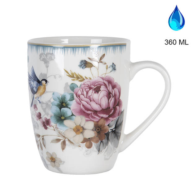 HAES DECO - Mokken set van 4 - 12x8x10 cm / 360 ml - met Bloemen - Pioenroos