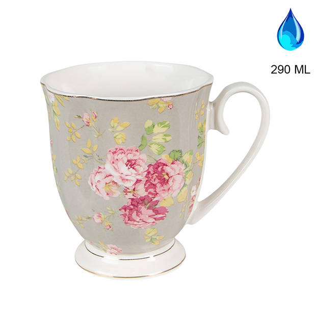 HAES DECO - Mokken set van 4 - 11x8x10 cm / 290 ml - met Bloemen - Soulful Wildflower