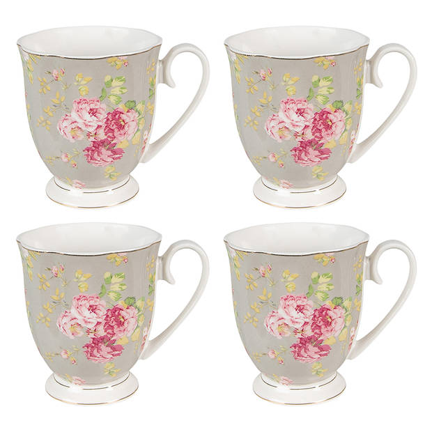 HAES DECO - Mokken set van 4 - 11x8x10 cm / 290 ml - met Bloemen - Soulful Wildflower