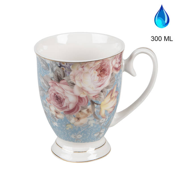 HAES DECO - Mokken set van 4 - 11x8x10 cm / 300 ml - met Bloemen - Peony Chique