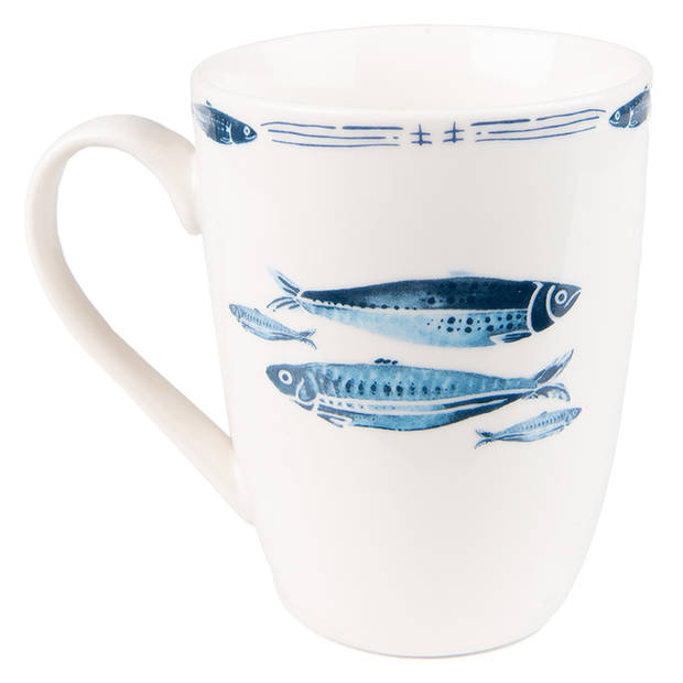 HAES DECO - Mokken set van 4 - 12x9x11 cm / 330 ml - met Vissen - Fishy Blue