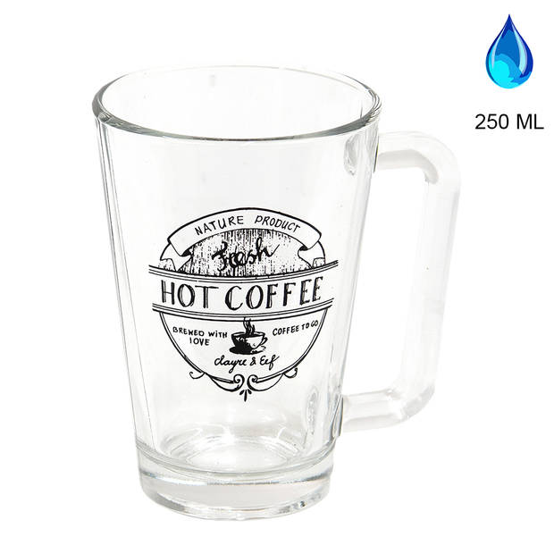 HAES DECO - Mokken set van 4 - 11x8x12 cm / 250 ml - met tekst &quot;HOT COFFEE&quot; - Hot Coffee