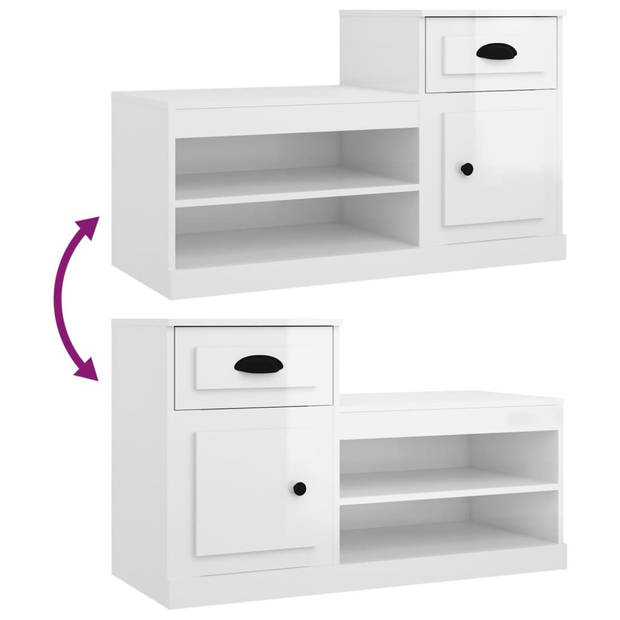 The Living Store Schoenenkast - Hoge en Lage kast - Hoogglans Wit - 100 x 42 x 60 cm (L x B x H)