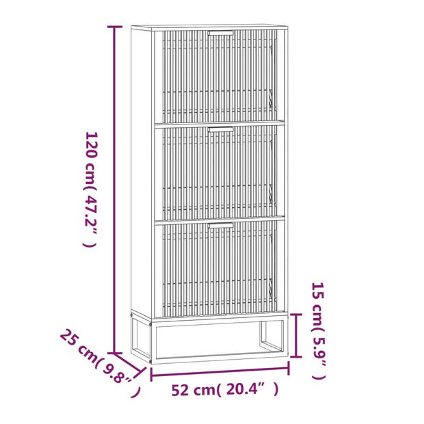 The Living Store Schoenenkast - Elegant - Bewerkt hout - 52 x 25 x 120 cm