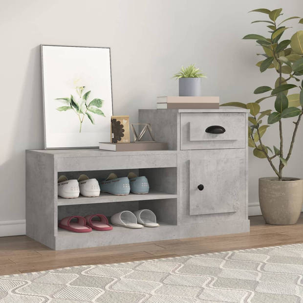 The Living Store Schoenenkast - Betongrijs - 100 x 42 x 60 cm - Duurzaam hout - Hoge en lage kast