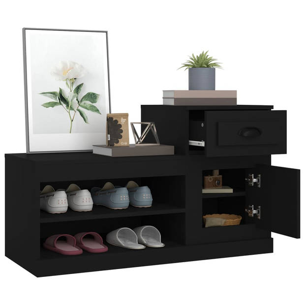 The Living Store Schoenenkast - Zwart - 100 x 42 x 60 cm - Duurzaam hout - Opbergruimte - Displayfunctie