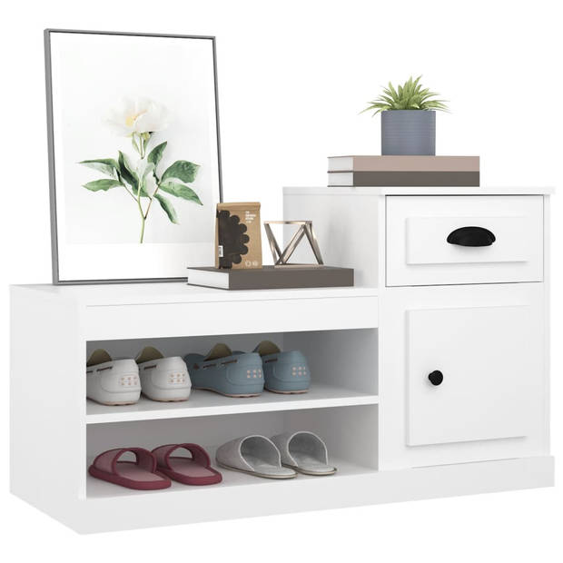 The Living Store Schoenenkast - Hout - Wit - 100 x 42 x 60 cm - Display functie