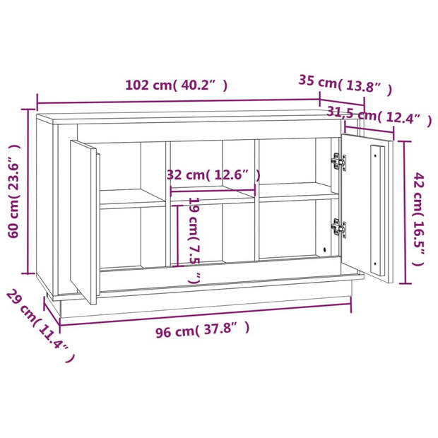 vidaXL Dressoir 102x35x60 cm bewerkt hout gerookt eikenkleurig