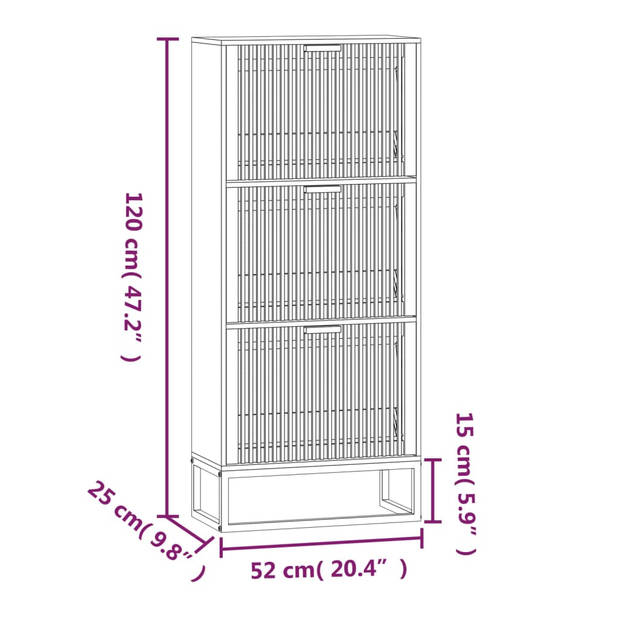 The Living Store Schoenenkast - Duurzaam hout - Voldoende opbergruimte - Stabiele ijzeren poot - Display functie -