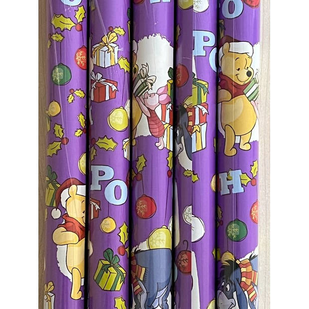 Winnie de Poeh kerstpapier inpakpapier cadeaupapier voor Kerstmis - 2 meter x 70 cm - 5 Rollen