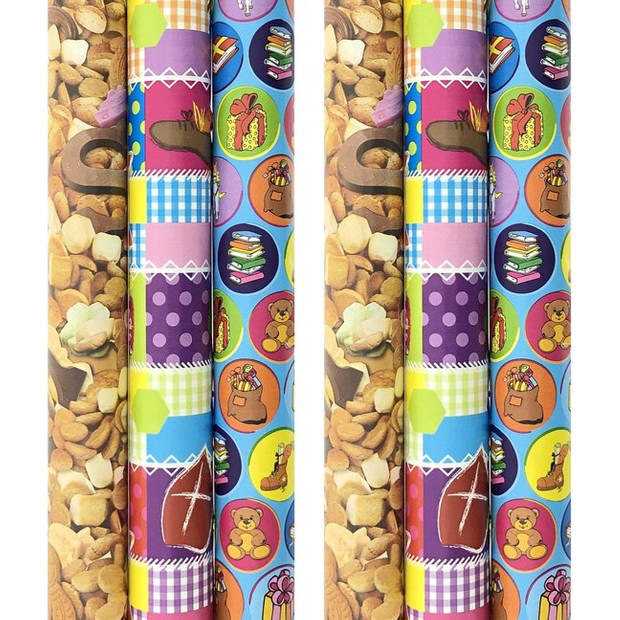 Assortiment sinterklaaspapier cadeaupapier inpakpapier XXL - 3 meter x 100 cm - 6 rollen