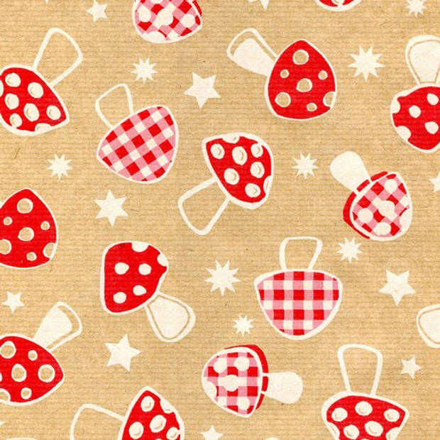 Pakpapier bruine kraft papier cadeaupapier met paddenstoelen Bruin - 500 x 70 - 3 rollen