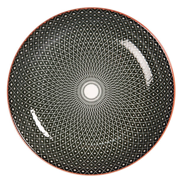 HAES DECO - Set van 2 Soepkommen / Mueslischalen - Ø 20x4 cm / 450 ml - Zwart - Aardewerk - Black Spiral