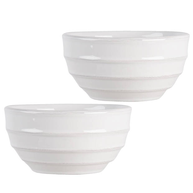 HAES DECO - Set van 2 Soepkommen / Mueslischalen - Ø 14x7 cm / 500 ml - Wit - Keramiek - Ribble