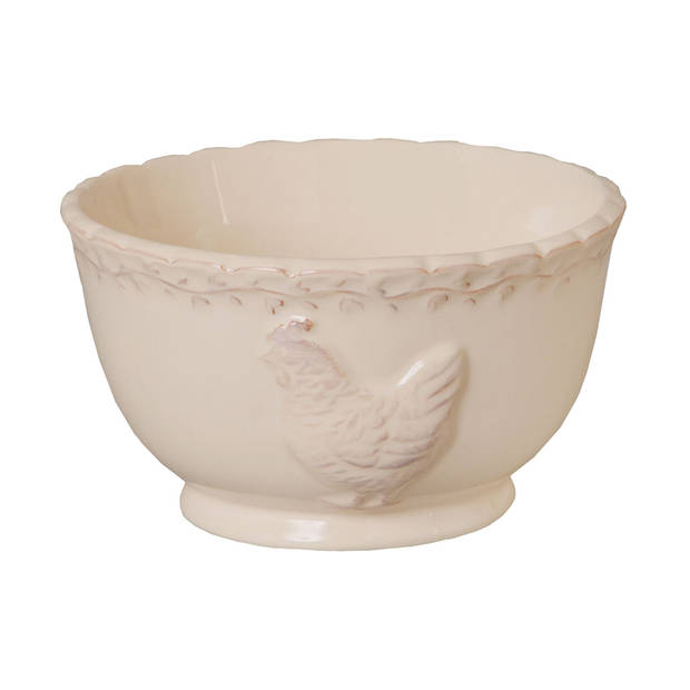 HAES DECO - Set van 2 Soepkommen / Mueslischalen - Ø 13x7 cm / 350 ml - Beige - Keramiek - Chicken