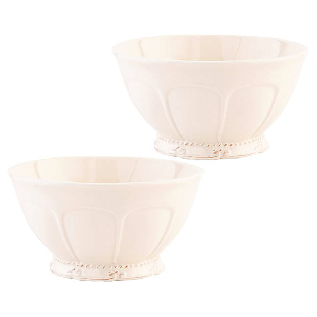 HAES DECO - Set van 2 Soepkommen / Mueslischalen - Ø 14x7 cm / 400 ml - Beige - Keramiek - Rustic Romance