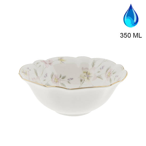 HAES DECO - Set van 2 Soepkommen / Mueslischalen - Ø 15x6 cm / 350 ml - Wit - Porselein - Tableware flowers