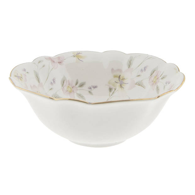 HAES DECO - Set van 2 Soepkommen / Mueslischalen - Ø 15x6 cm / 350 ml - Wit - Porselein - Tableware flowers