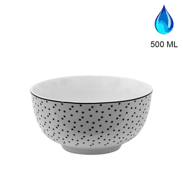 HAES DECO - Set van 2 Soepkommen / Mueslischalen - Ø 14x7 cm / 500 ml - Wit - Porselein - Small Dots