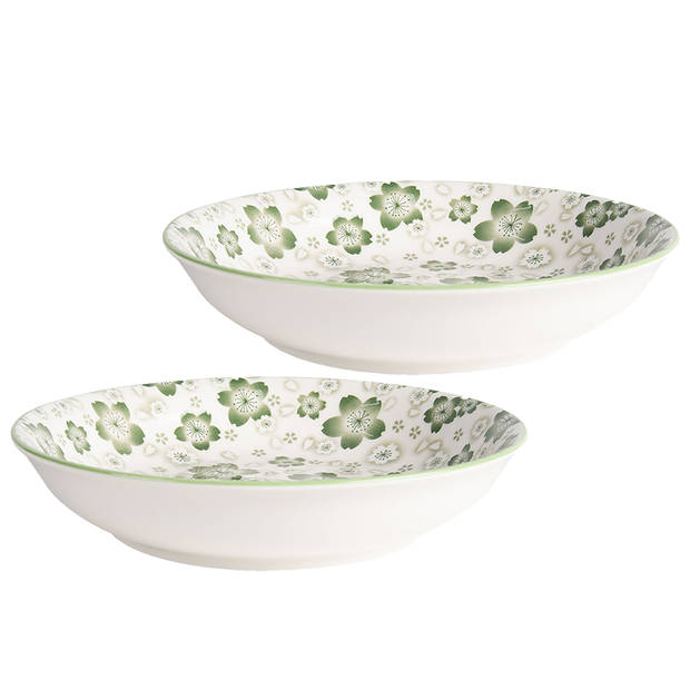 HAES DECO - Set van 2 Soepkommen / Mueslischalen - Ø 20x4 cm/ 450 ml - Groen - Aardewerk - Diverse servies