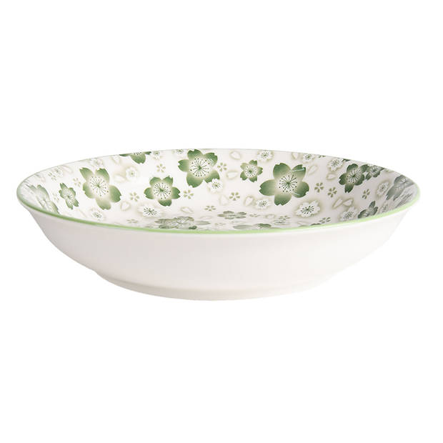 HAES DECO - Set van 2 Soepkommen / Mueslischalen - Ø 20x4 cm/ 450 ml - Groen - Aardewerk - Diverse servies