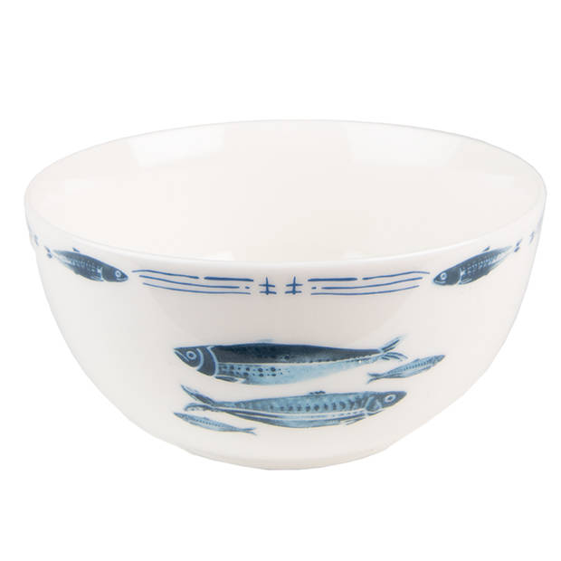 HAES DECO - Set van 2 Soepkommen / Mueslischalen - Ø 14x7 cm / 500 ml - Wit - Porselein - Fishy Blue