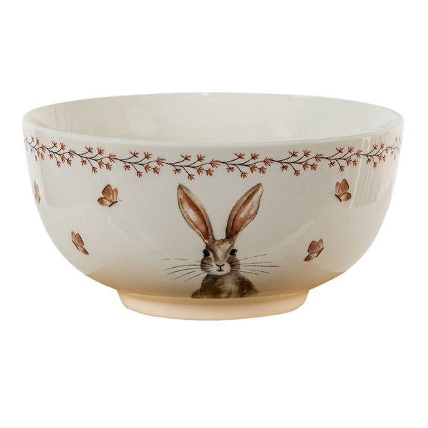 HAES DECO - Set van 2 Soepkommen / Mueslischalen - Ø 14x7 cm / 500 ml - Porselein - Rustic Easter Bunny