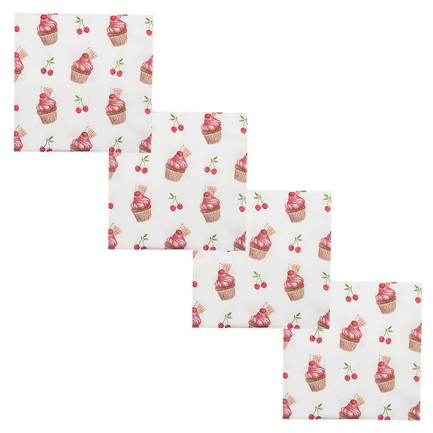 HAES DECO - Set van 4 Wegwerpservetten - 33x33 cm (20 stuks in verpakking) - Papier - Cherry Cupcake