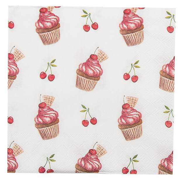 HAES DECO - Set van 4 Wegwerpservetten - 33x33 cm (20 stuks in verpakking) - Papier - Cherry Cupcake