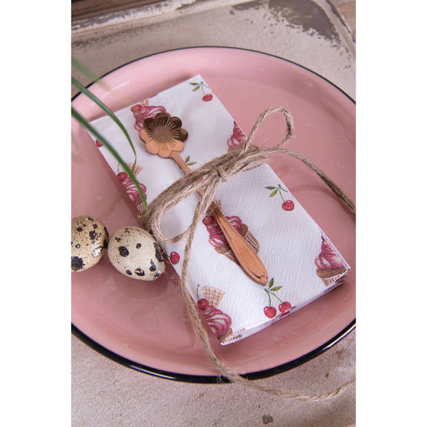 HAES DECO - Set van 4 Wegwerpservetten - 33x33 cm (20 stuks in verpakking) - Papier - Cherry Cupcake