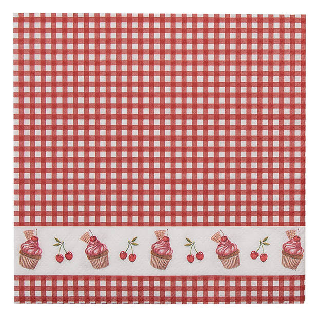 HAES DECO - Set van 4 Wegwerpservetten - 33x33 cm (20 stuks in verpakking) - Papier - Cherry Cupcake